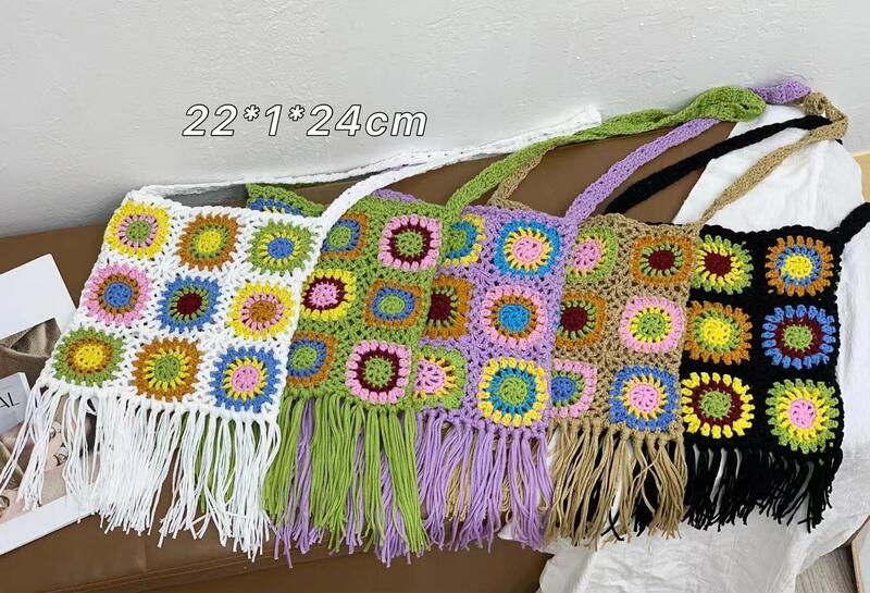 Bos Mia Style Women's Bag Ethnic Style Shoulder Bag Crossbody Bag Pattern Woven Finished Hand Woven Pure Hook Bag