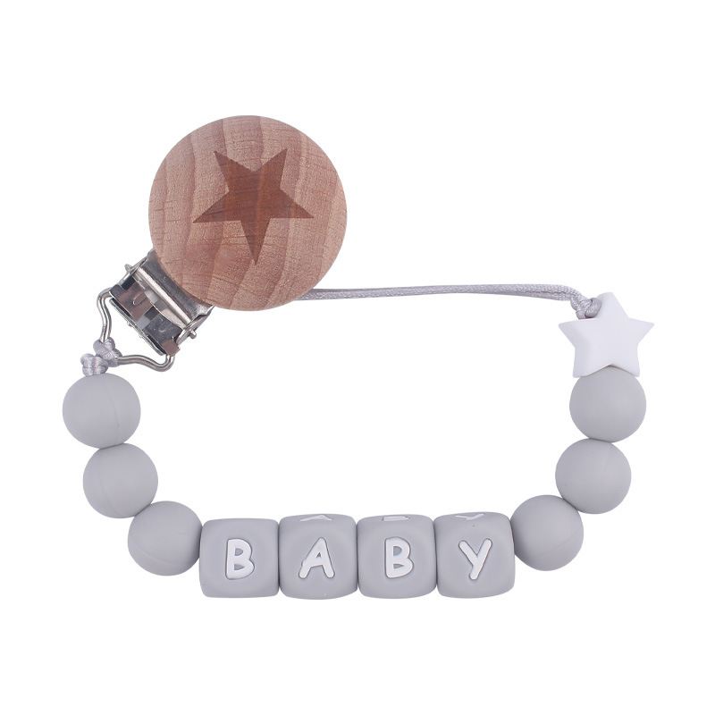 Nuevo bebé suministros de haya clip de estrella de dibujos animados creativo DIY bebé estrella de silicona pequeña cadena de chupete mordedor