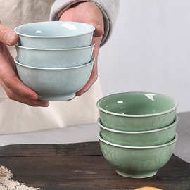 陶瓷碗家用日式米饭碗创意青瓷弟窑4.5英寸餐具小粥碗饭店专用碗