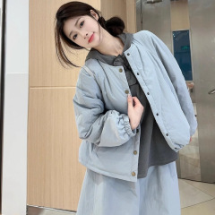 韩系夹棉保暖棉服外套女冬季新款百搭休闲宽松卫衣半身裙套装