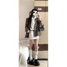 赫本风宽松西装毛呢外套女秋冬时尚复古正肩通勤百搭宽松呢子大衣