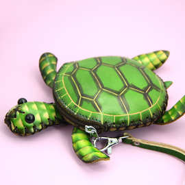 热销款复古头层牛皮海龟创意手工收纳包小乌龟钱包挂饰真皮零钱包