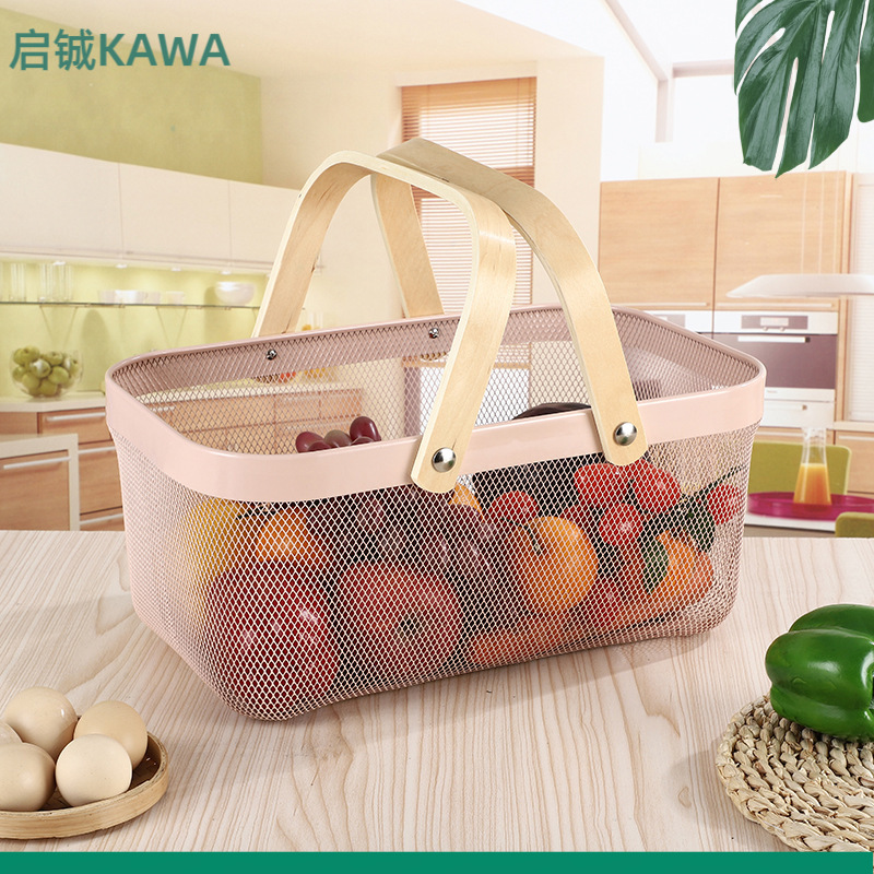 Cesta de Almacenamiento Portátil Multiuso de Acero Inoxidable para Frutas y Verduras