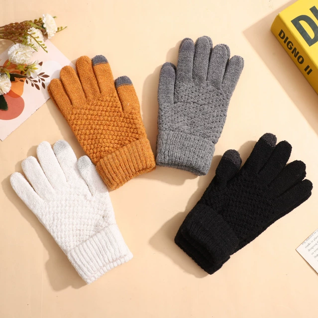 触屏手套男女同款 秋冬保暖防寒加绒加厚新款分指针织骑行男批