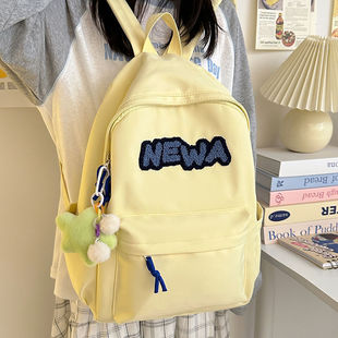 Original Cute and Simple Forest Letter Cloth Sticker School Bag for Women, Fresh Campus Large Capacity Versatile Commuter Backpack