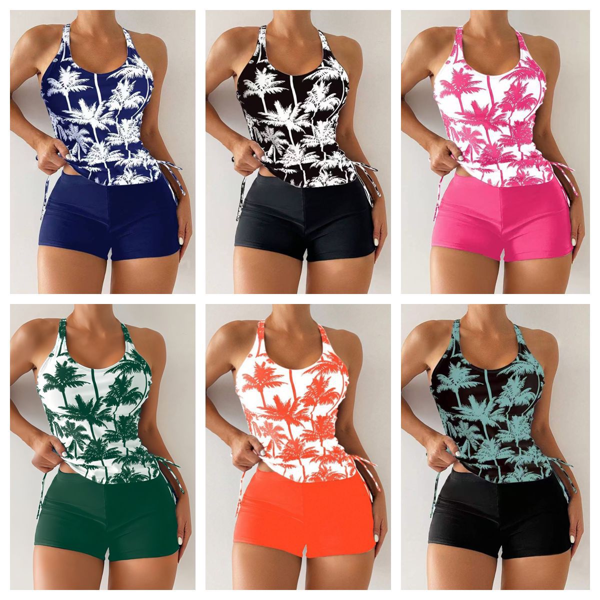 2025 European and American New Foreign Trade Cross-border Printed Spice Girls Tight Backless Drawstring Belly Covering Slimming Split Swimsuit Women