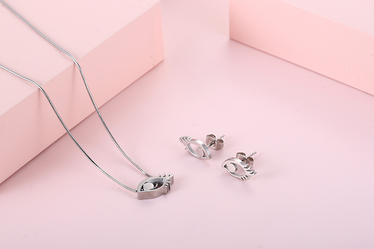 fashion golden eye titanium steel clavicle chain earrings set wholesale Nihaojewelry