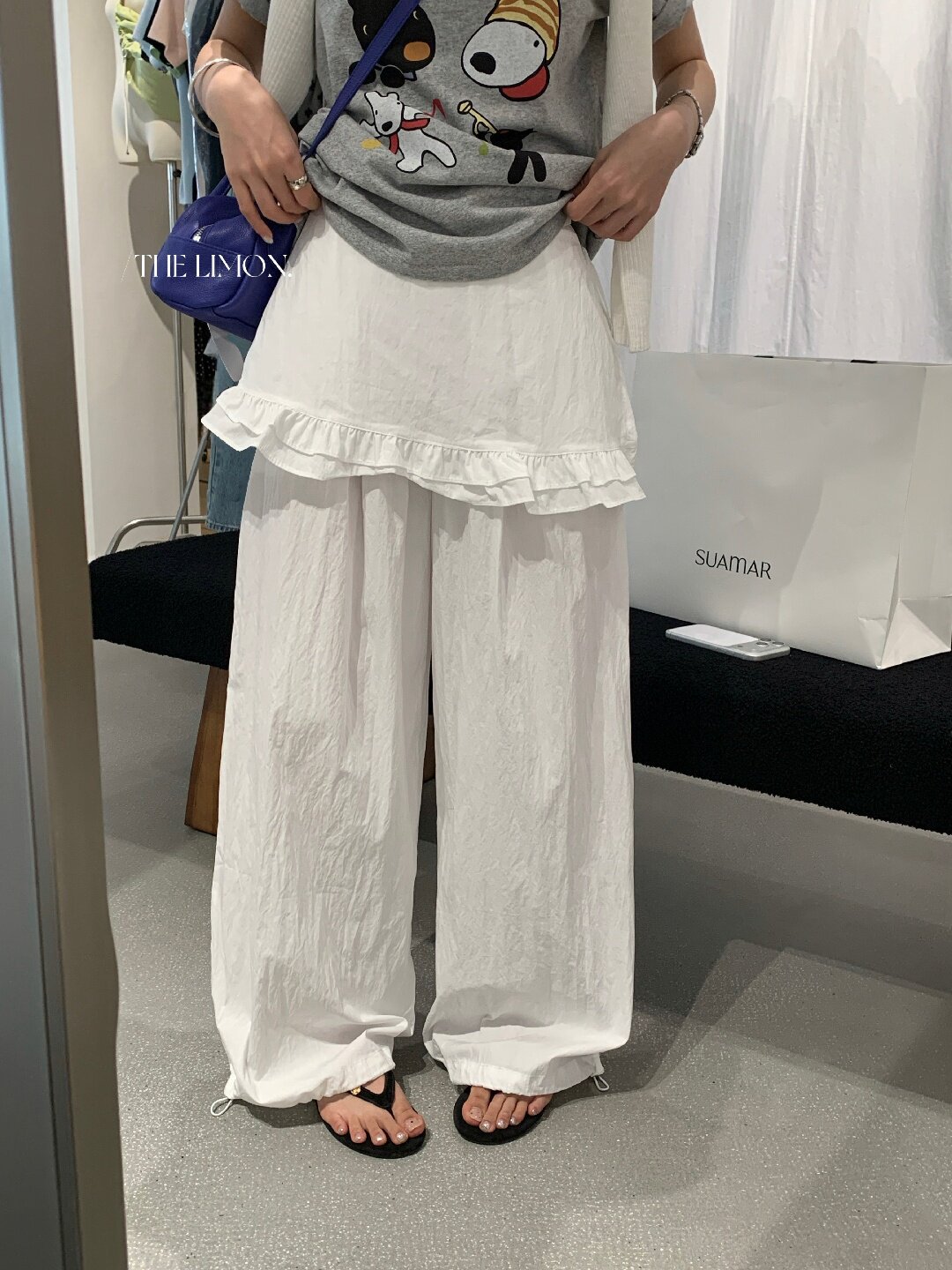 Quần culottes nữ ống rộng cạp cao, phối viền ren xếp tầng, dáng suông rộng, thanh lịch và thoải mái — màu đen, Xanh da trờicolor, màu trắng, Đá vôi chi tiết 23