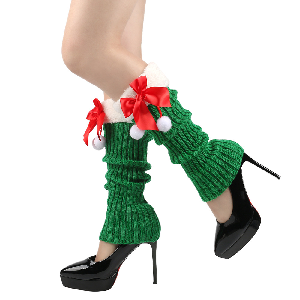 Filato con nodo a farfalla con calze di Natale di peluche per donna, calzini caldi in pile lavorato a maglia, protezioni per le gambe, calzini di lana per la bocca_voghion.com