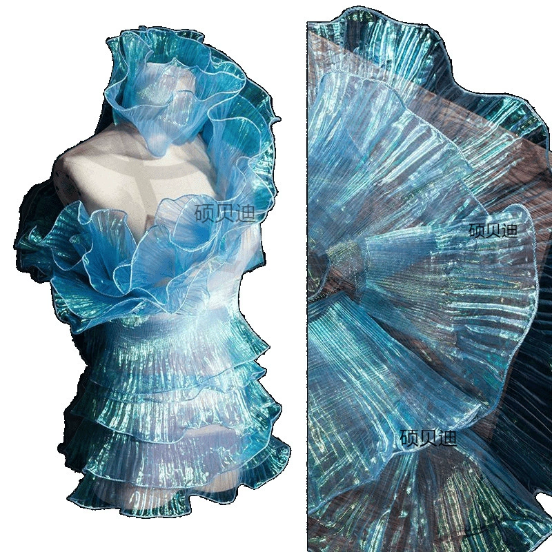 Gauze Gradient Ruffle Fabric, Sheer Illusion Trim, 15 cm Width — Sold per Meter