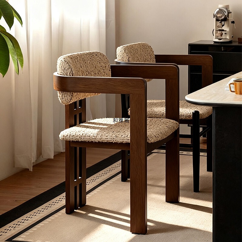 Medieval-Style White Ash Wood Chair, Home Dining Chair, Guangdong Foshan Designer Solid Wood High-End Backrest Chair, Armchair