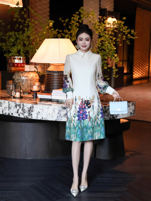 精致新款女装2025年夏季欧美复古翻领碎花连衣裙立体剪裁时尚百搭|undefined