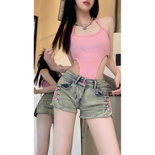 美式复古牛仔短裤女夏季2025新款潮低腰紧身弹力小短裤辣妹热裤子