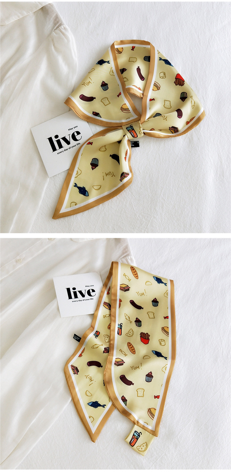 50g Weight Silk Scarf Classification Travel Occasion Unisex Gender Patchwork Design Sweet Style Khaki, Grey, Purple, Red, Green, Blue, Camel, Yellow, Black Color Fashion Printing Small Silk Scarf 28