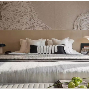 Light Luxury Retro Mid-Century Style Model Room Villa Brown Coffee Color High-End Soft Bedding Pillow Multi-Piece Set