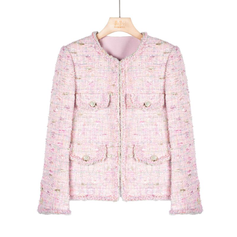 Fashion Casual Short Jacket New Women's Small Chanel-Style Pink Short Coat 2025 Autumn New Commuter Tweed