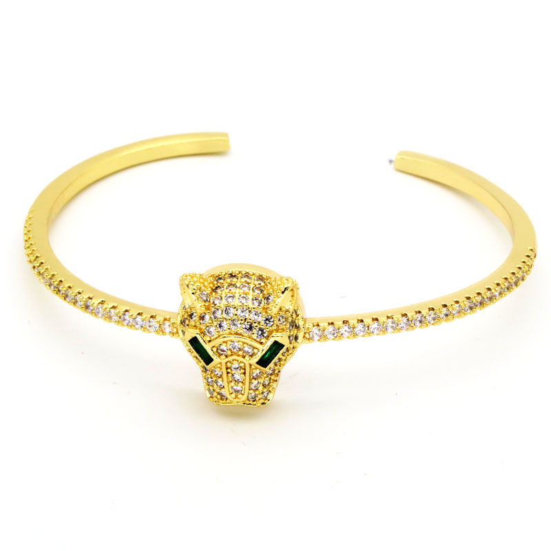 Fashion Leopard Copper Inlay Artificial Diamond Bangle 1 Piece