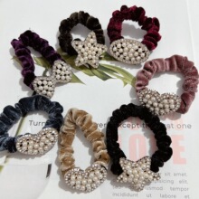 镶钻盘发绒布头绳发圈 二元店头饰饰品货源 镶珍珠金丝绒头圈批发