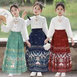 儿童马面裙新款女童套装中国风日常儿童汉服古风秋款长袖薄款唐装