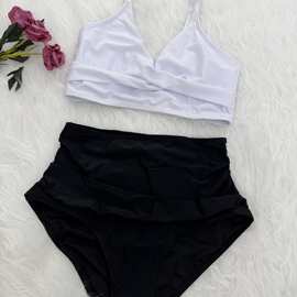 现货分体泳装欧美交叉比基尼女士 in stock solid color bikini