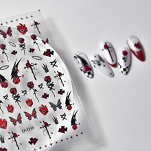 哥特式风格复古暗黑玫瑰美甲贴纸红色蝴蝶美甲饰品批发