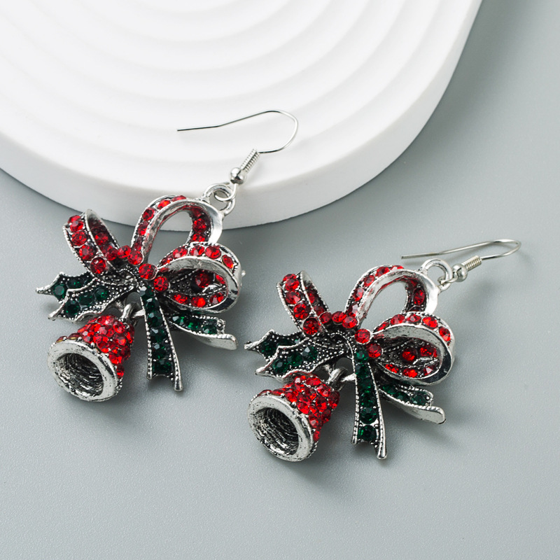 Christmas new fashion alloy rhinestone Christmas bell earrings
