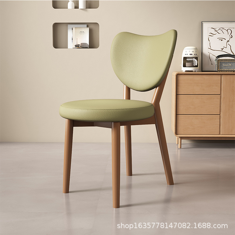 Silla de comedor de madera sólida retro nórdica, silla de comedor moderna y simple, respaldo de cuero suave, taburete de comedor de hotel antiguo