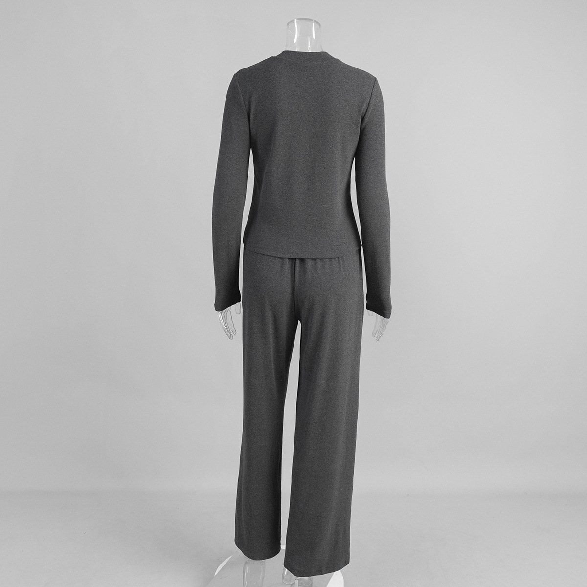 Geribbeld gebreide set met mock neck vest en broek voor dames_voghion.com