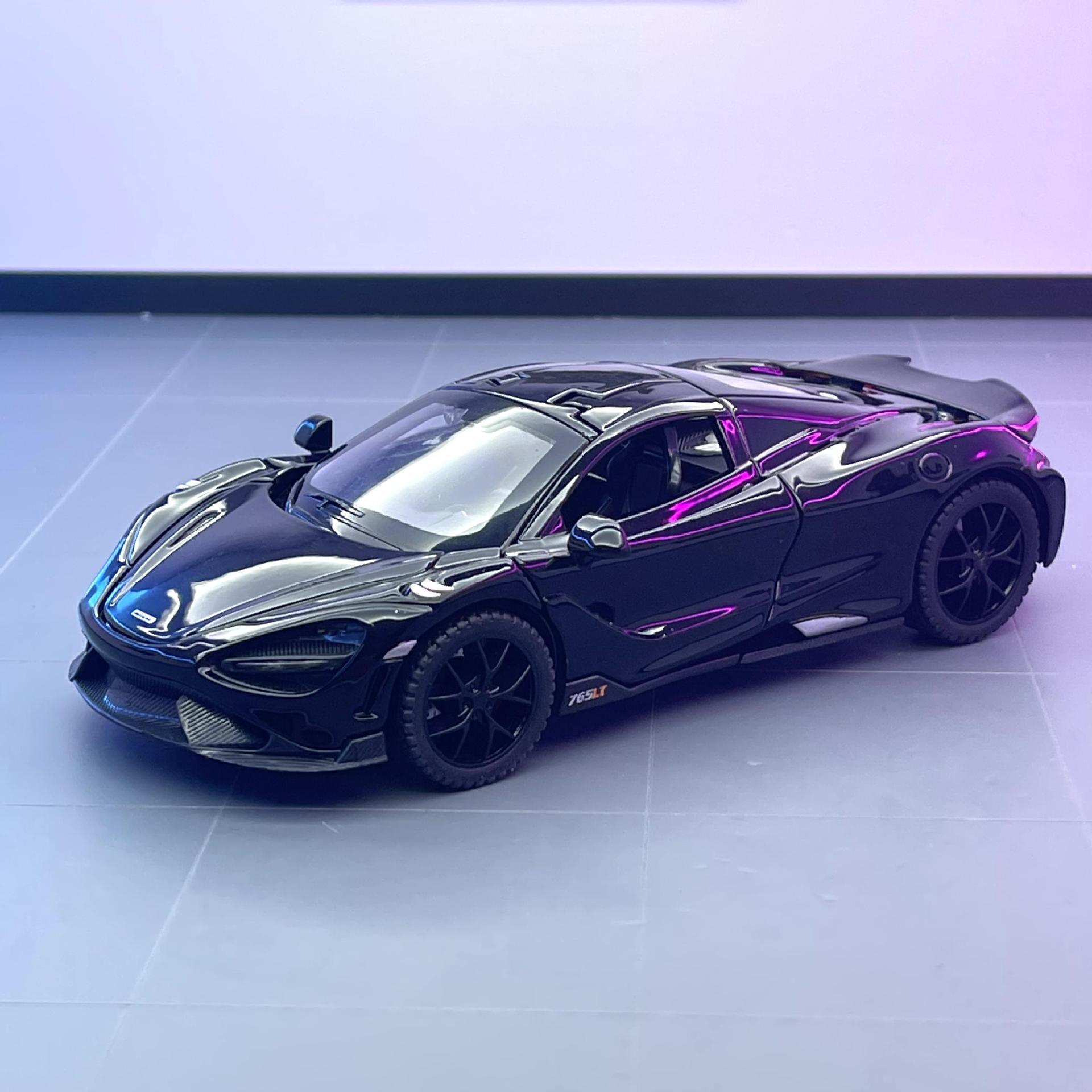Zhongyuan xinghejin modelo de coche 1 a 32 McLaren 765LT tire de juguete coche deportivo modelo de música decoración caja de polvo
