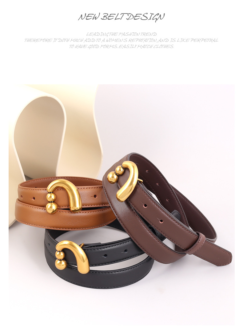 Hot Selling Ancient Silver Gold Buckle Cowhide Women's Belt New Fashionable Leather Belt Decoration with Skirt Pants Belt Trendy Women's Stock_voghion.com