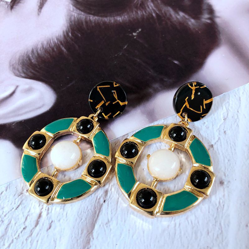 Vintage Fashion Pearl Glass Jade Drip Glaze Earrings Wholesale Nihaojewelry display picture 20