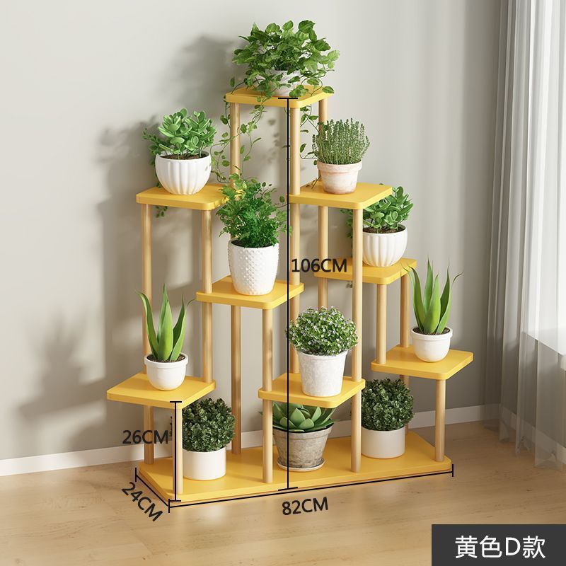 Estante de flores Estante de balcón simple de estilo de piso para uso doméstico interior Estante de macetas de lujo ligero de varios pisos con suculentas de rábano verde