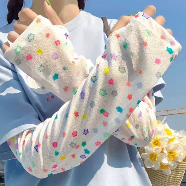Cute Star Print Sun Protection Arm Sleeves for Women, Summer Outdoor Cycling UV Protection Loose Arm Cover Sunshade Ice Sleeves