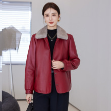 海宁真皮羽绒服女2025新款冬水貂毛加绒中年妈妈绵羊皮衣外套短款