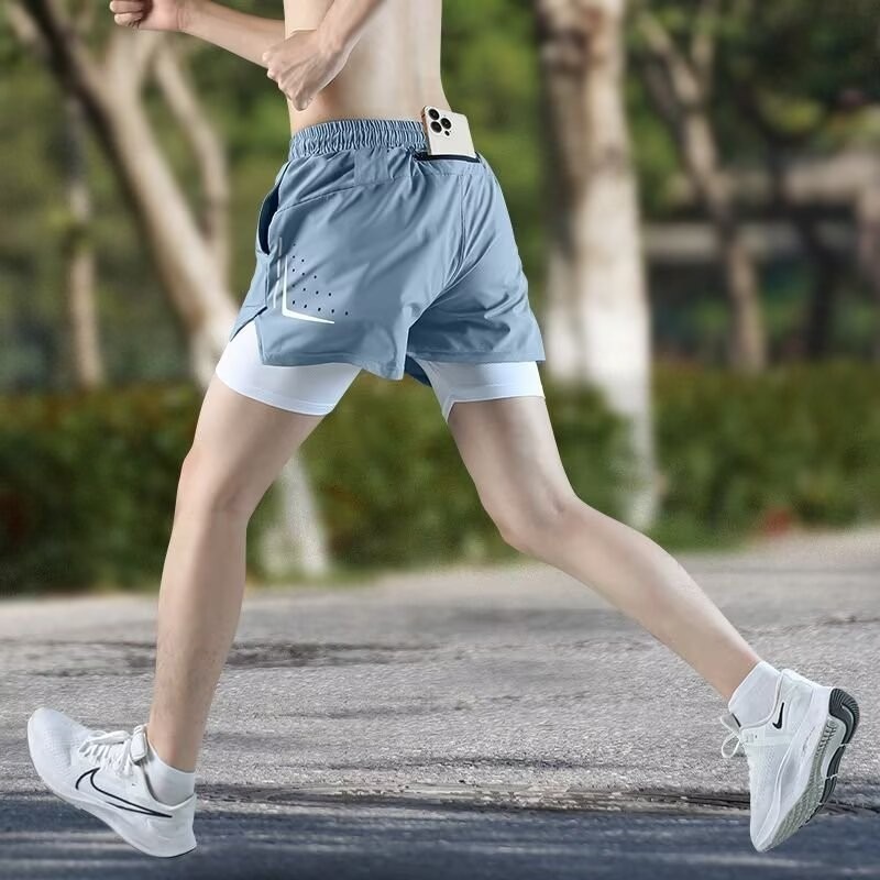 Summer Men's Multi-color Three-point Running Sports Fake Two-piece Shorts Men's Anti-walking Quick-drying Breathable Training Fitness Pants