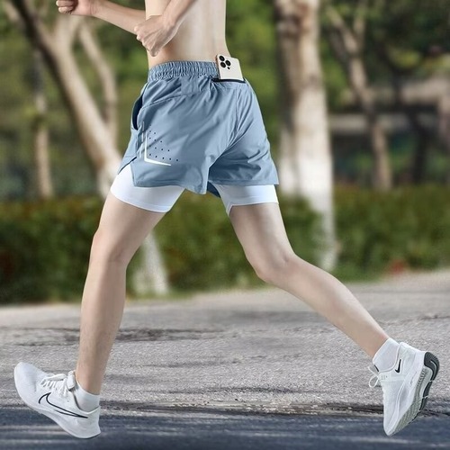 Men's Multi-Color Summer 3-Quarter Running Shorts—Double-Layer Look, Anti-Exposure Design, Quick-Dry, and Breathable Training/Fitness Pants