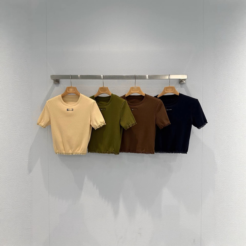 Nanyou High-End Version m Brand 2026 New Lace-Trimmed Knit T-Shirt