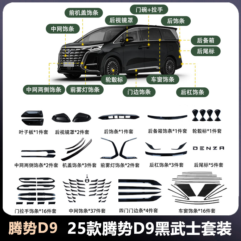 Denza Black Knight Body Kit Grille Trim for BYD Denza D9 (2022-2025) (Şüşə kənarı xromları/moldingləri) - 2022-2024-denza-d9-grille-trim-37pcs