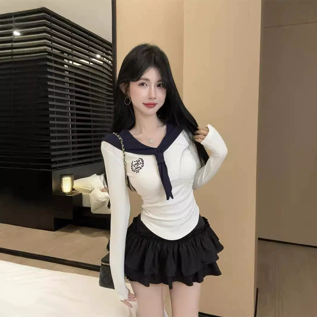 Весна и Осень Горячая девушка Униформа JK Набор с длинным рукавом с воротником военно-морского флота