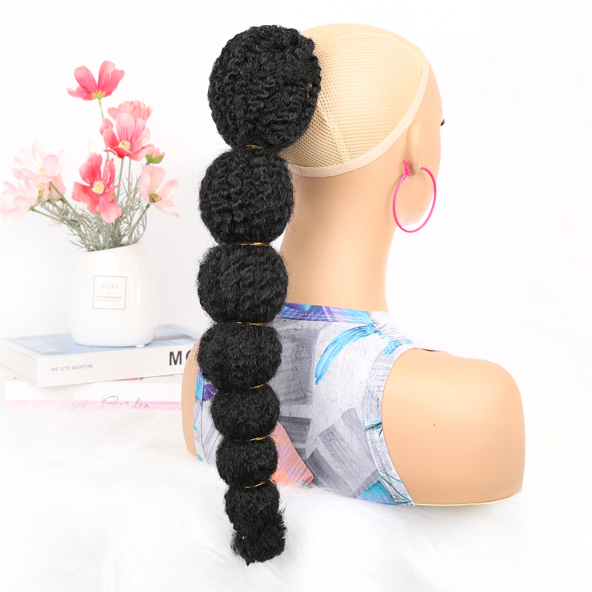 Wig ladies 18 inch foreign trade lantern ponytail caterpillar drawstring bubble chemical fiber wig ponytail lantern ponytail_voghion.com