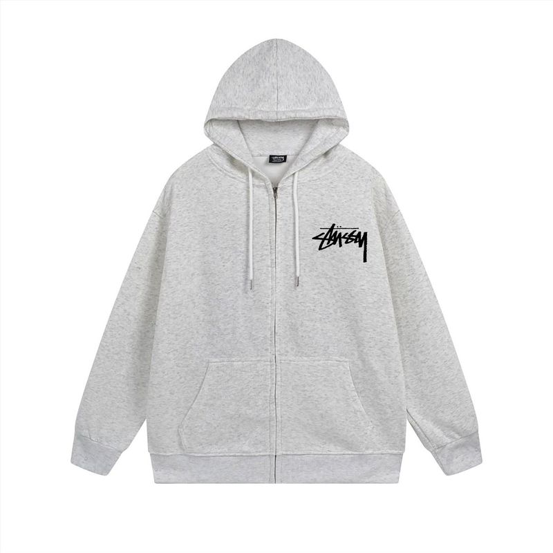 ヨーロッパとアメリカの Stussy スチューシー レタープリント ブラック 8 ジッパー プラス ベルベット フード付き秋冬スウェットシャツ メンズ レディース ジャケット|undefined