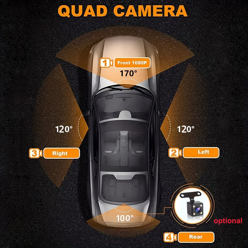 Panoramic four-camera dashcam with high-definition night vision for front, rear, left, and right, and reverse camera, factory direct supply at a favorable price