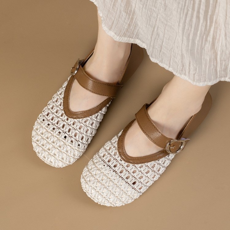 Zapatos franceses de verano 2026 nuevos huecos transpirables con una sola sola sola plana plana con falda