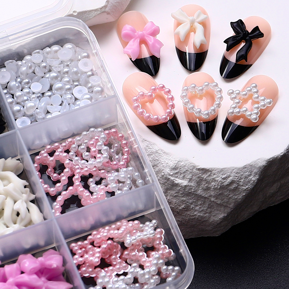 Ventas transfronterizas de mariposa 12 caja de perlas de amor resina diy accesorios de uñas al por mayor