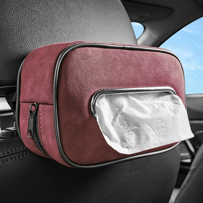 Box Paper Bag Hanging – Car tissue box/set - standard-burgundy-metal-paper-mouth-suede