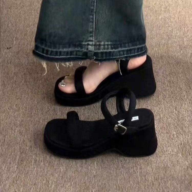 Sandalias Romanas con Tacón de Cuña para Mujer de Ante con Suela Gruesa