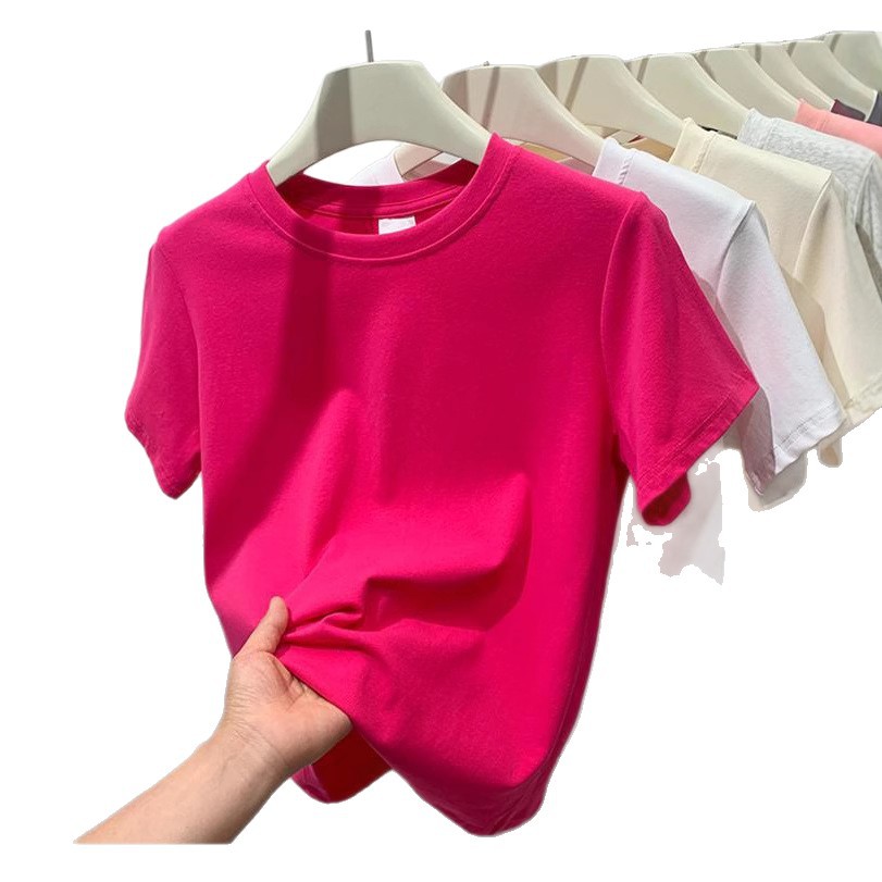 Casual Summer T-shirt For Women Short-sleeved Solid Colour Top_voghion.com