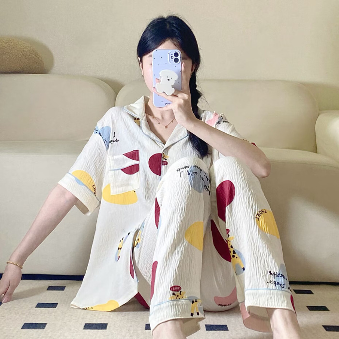 Verano nuevo pijama de amor mujer adorable oso simple ocio delgado nubes algodón ropa doméstica dos piezas conjunto al por mayor