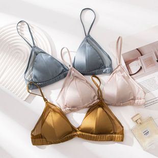2025 Silk Satin Wire-Free Bra Thin Breathable Mulberry Silk Glossy French Intimates Removable Breast Pads