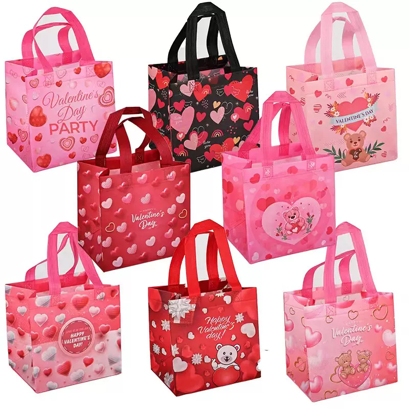 现货情人节爱心无纺布袋粉色手提袋礼品包装袋烘焙店生日蛋糕包装